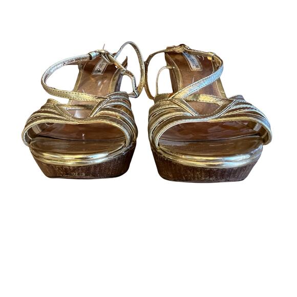 Charles David strappy Metallic Good Cork wedge sandals gold 8.5 - Picture 3 of 8